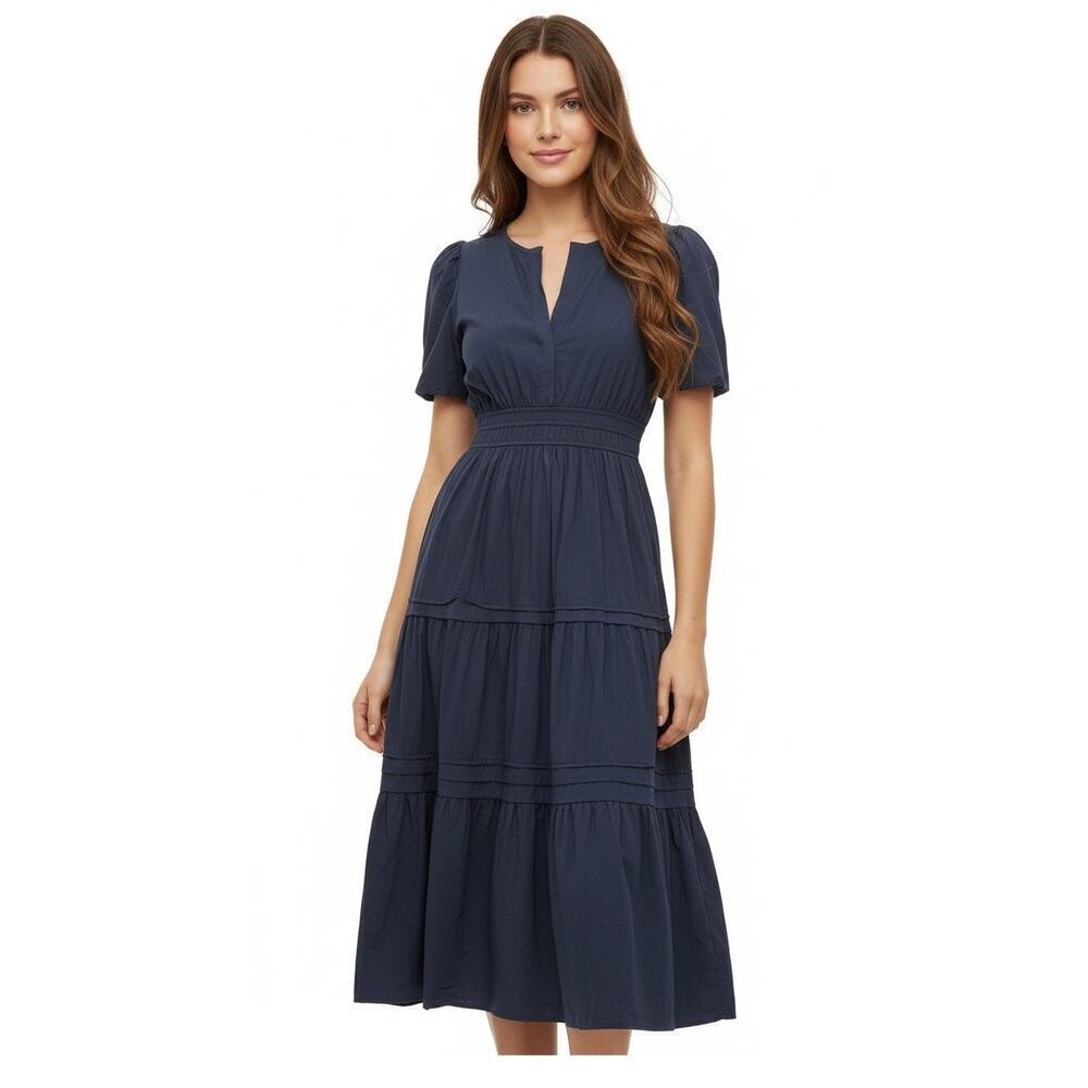 Stitchdrop Tempe Blue Cotton Tiered Maxi Dress Lagenlook XL Boho Lagenlook Chic